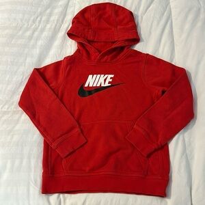 Nike, boys size small, red hooded sweatshirt.